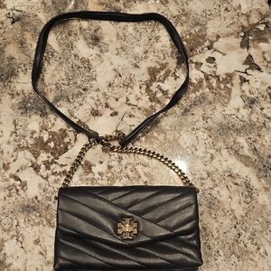 Tory Burch Black Quilted Crossbody with Gold Chain